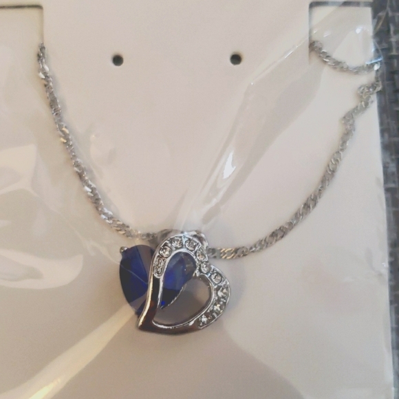 Apiude Sapphire Blue Cubic Zirconia Double Heart Shape Pendant - Picture 1 of 7